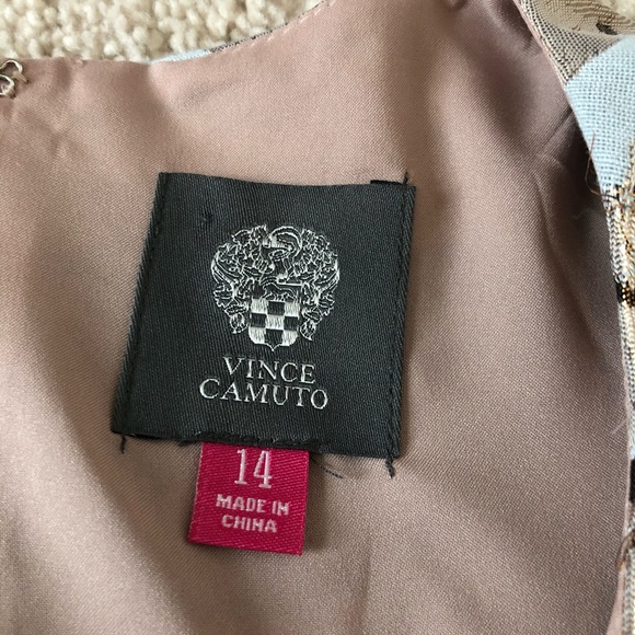 Vince Camuto Jacquard Fit Flare Blue Gold Dress - Picture 7 of 8